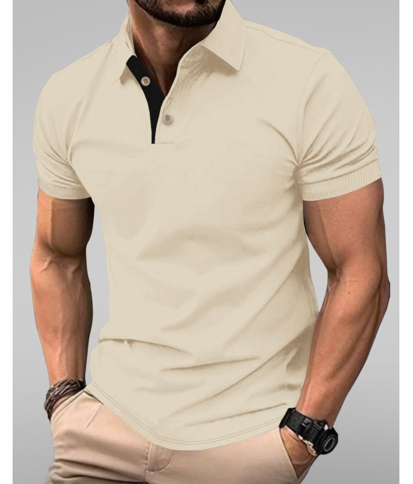     			HISCRAVES Pack of 1 Cotton Regular Fit Self Design Half Sleeves Men's Polo T Shirt ( Beige )