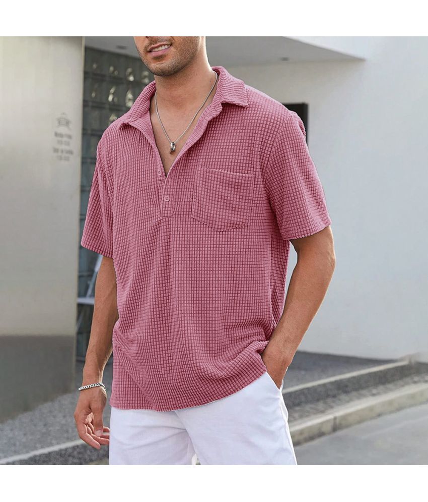     			HISCRAVES Pack of 1 Cotton Blend Regular Fit Self Design Half Sleeves Men's Polo T Shirt ( Pink )