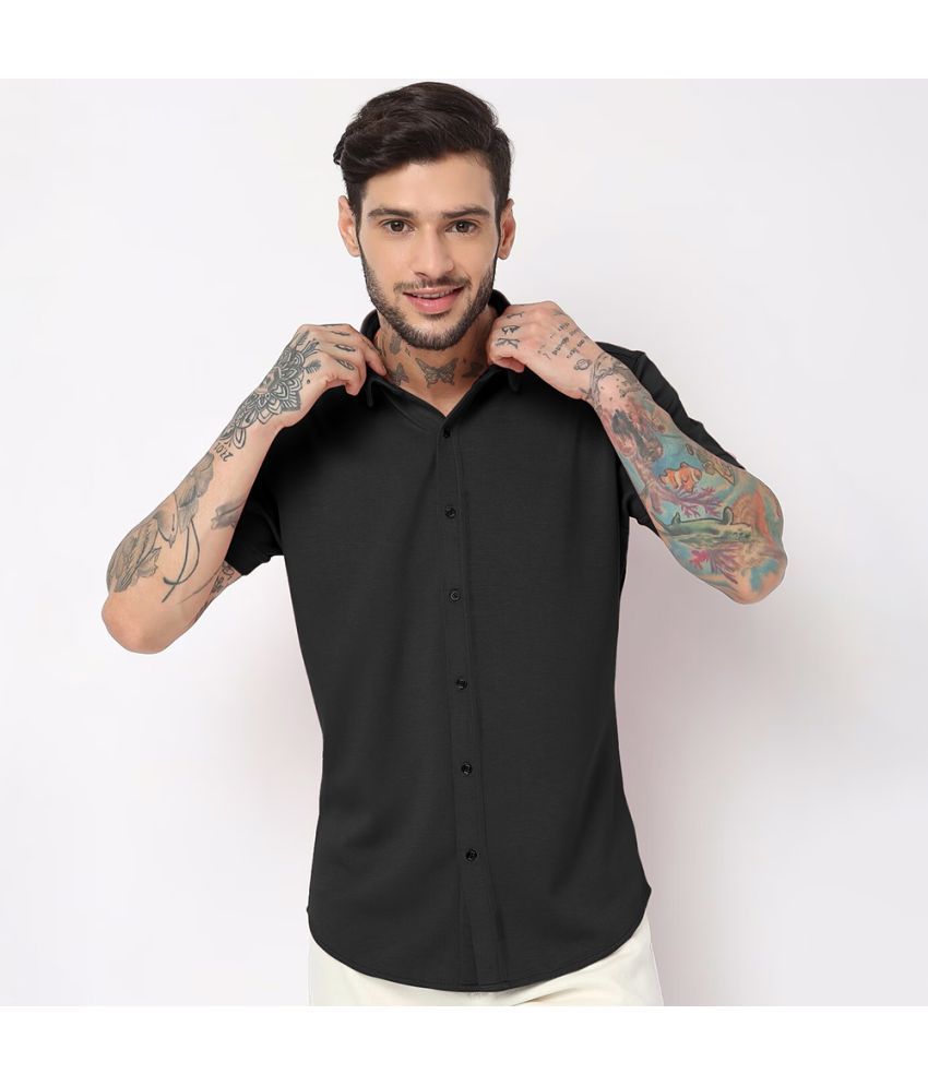     			HISCRAVES Polyester Regular Fit Solids Half Sleeves Men's Casual Shirt - Black ( Pack of 1 )