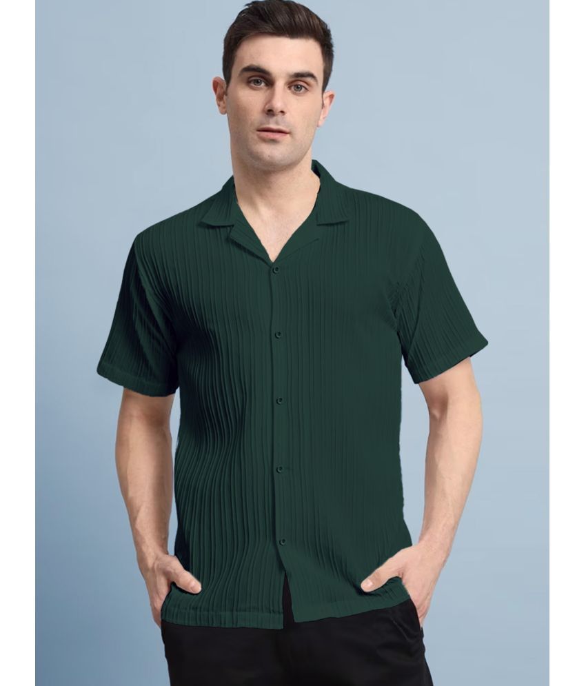     			HISCRAVES Polyester Regular Fit Striped Half Sleeves Men's Casual Shirt - Green ( Pack of 1 )