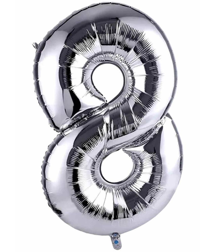     			PartyBooms 16 Inch Silver Number Foil Balloon - Silver (8)