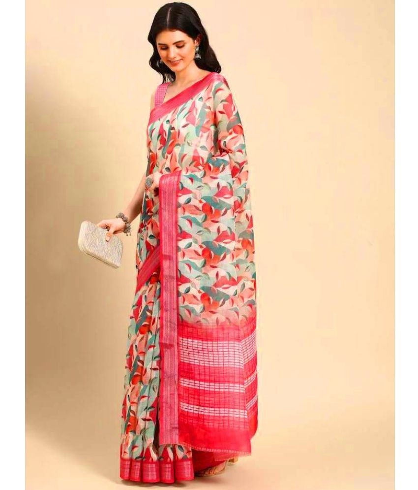     			Pheasant Pack of 1 Cotton Blend Printed Saree With Blouse Piece ( Pink )