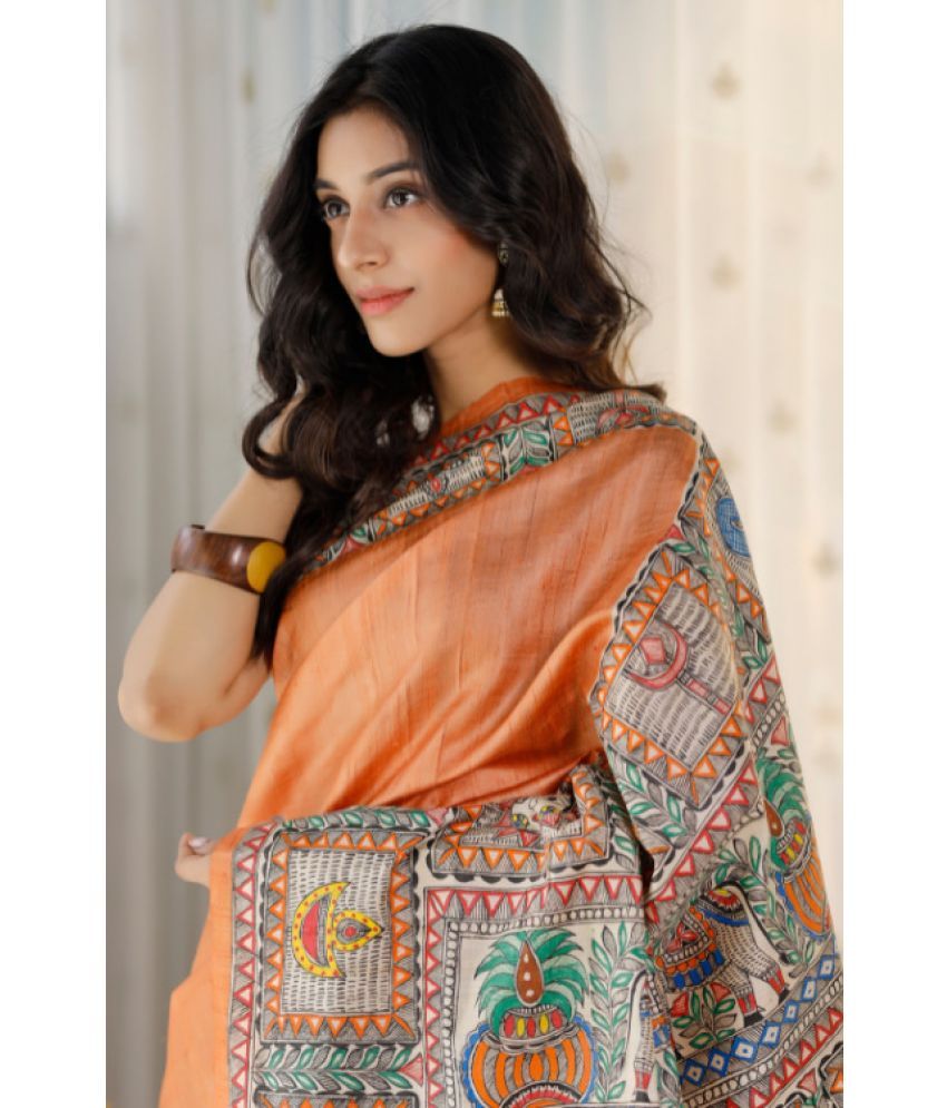     			Pheasant Pack of 1 Cotton Blend Printed Saree With Blouse Piece ( Orange )