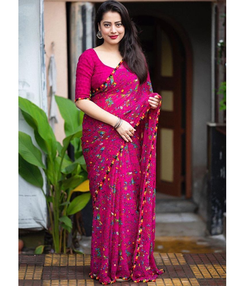     			Pheasant Pack of 1 Georgette Printed Saree With Blouse Piece ( Pink )