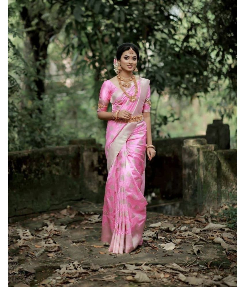     			Pheasant Pack of 1 Jacquard Woven Saree With Blouse Piece ( Pink )