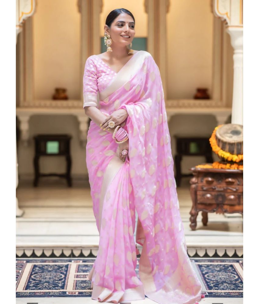     			Pheasant Pack of 1 Jacquard Woven Saree With Blouse Piece ( Pink )