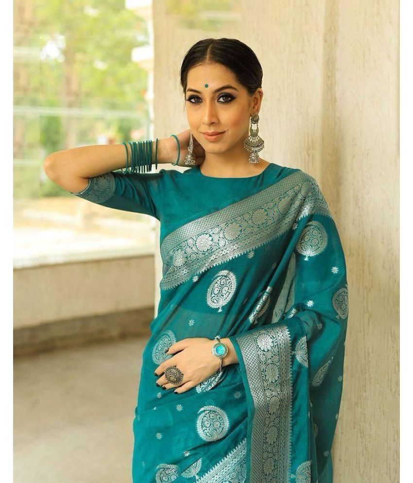     			Pheasant Pack of 1 Jacquard Woven Saree With Blouse Piece ( Light Blue )