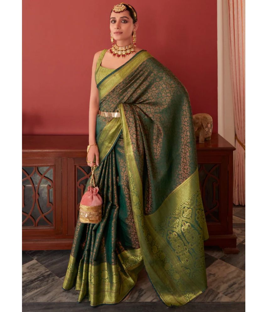     			Pheasant Pack of 1 Jacquard Woven Saree With Blouse Piece ( Green )