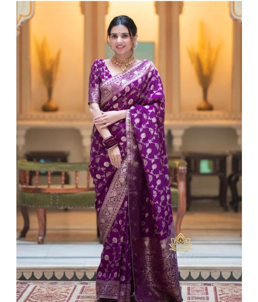     			Pheasant Pack of 1 Jacquard Woven Saree With Blouse Piece ( Purple )