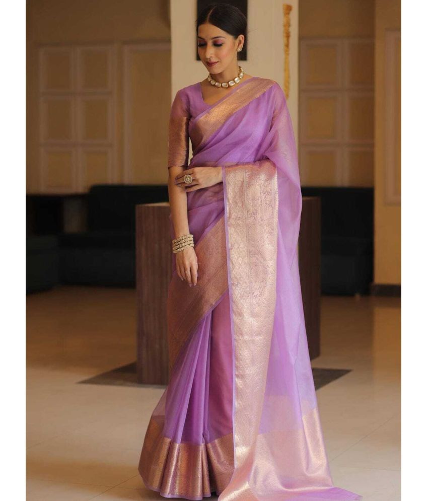     			Pheasant Pack of 1 Organza Woven Saree With Blouse Piece ( Purple )