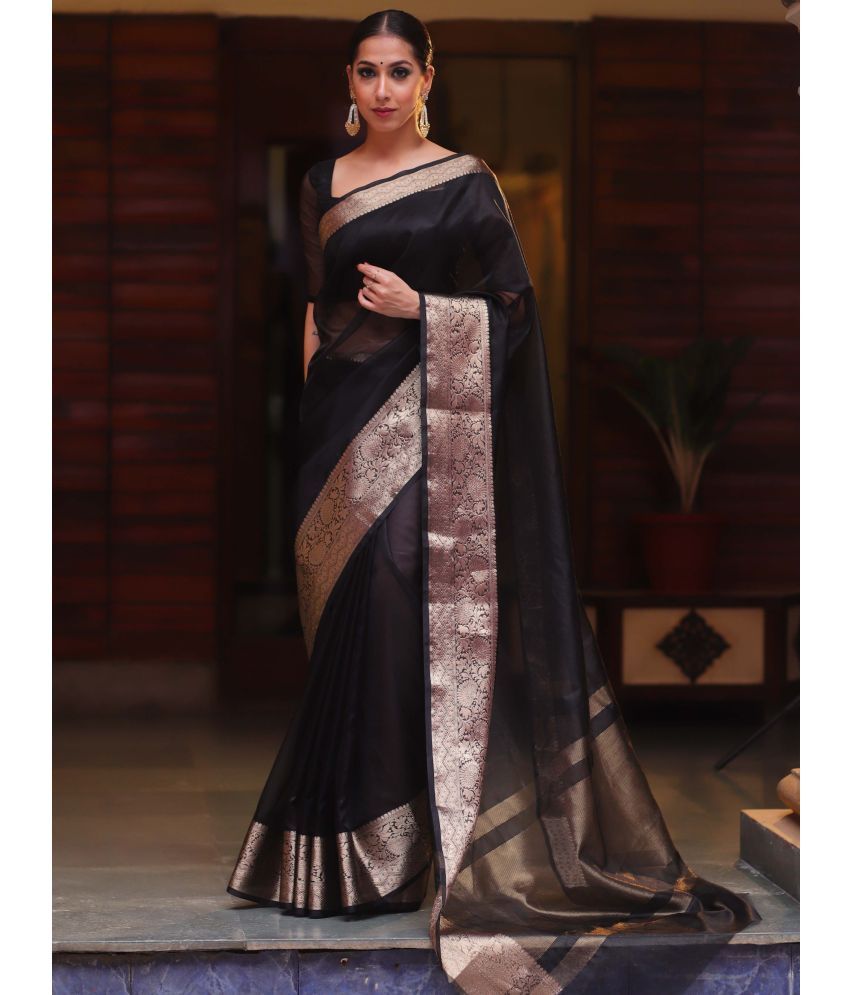     			Pheasant Pack of 1 Organza Woven Saree With Blouse Piece ( Black )