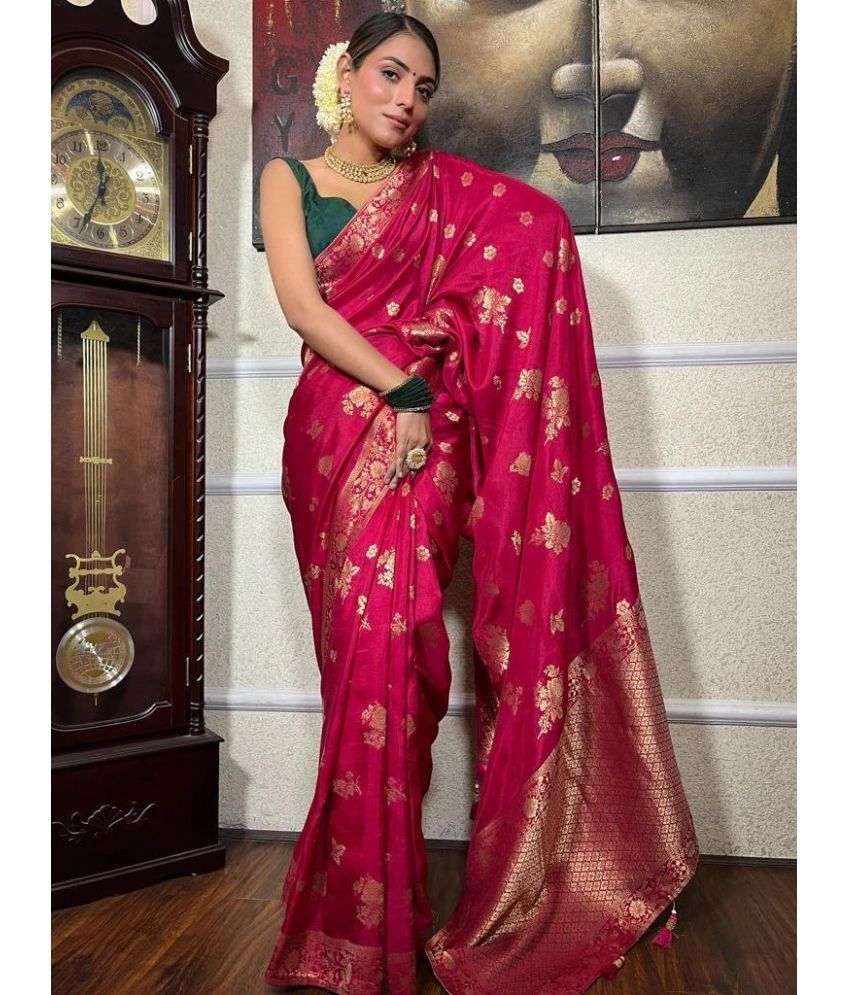     			Pheasant Pack of 1 Silk Woven Saree With Blouse Piece ( Pink )