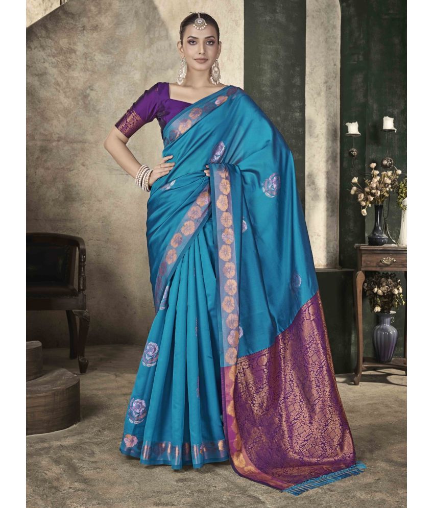     			Pheasant Pack of 1 Silk Woven Saree With Blouse Piece ( Light Blue )