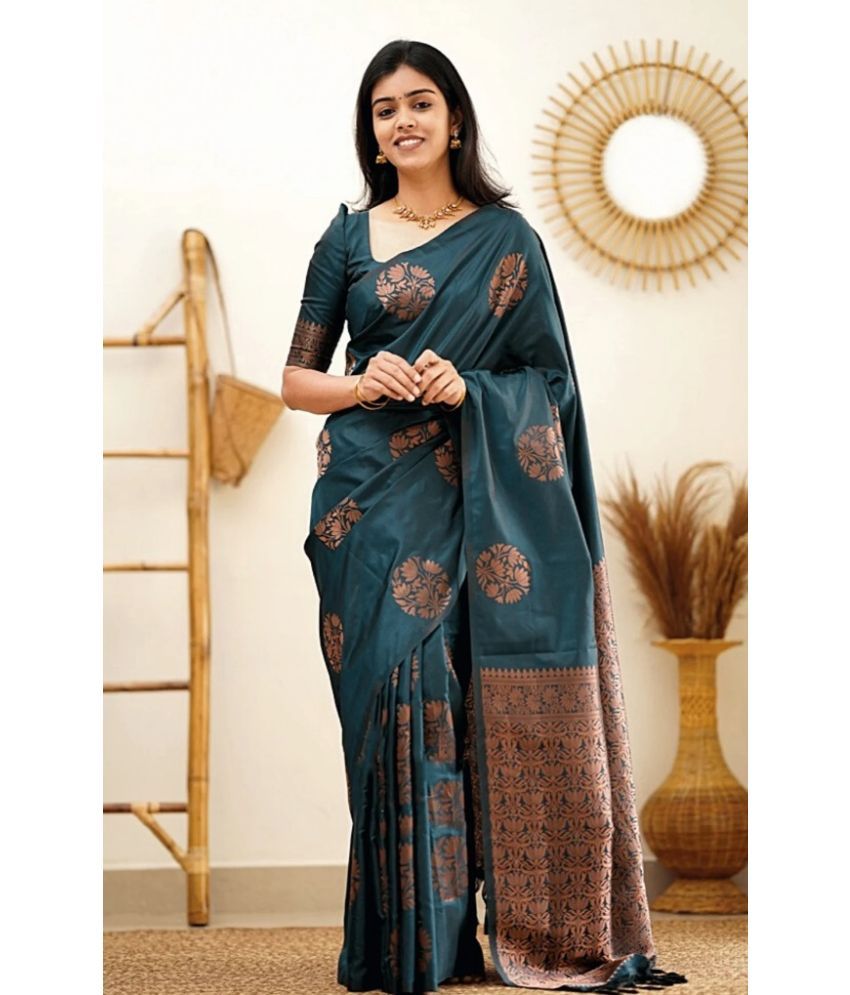     			Pheasant Pack of 1 Silk Applique Saree With Blouse Piece ( Sea Green )