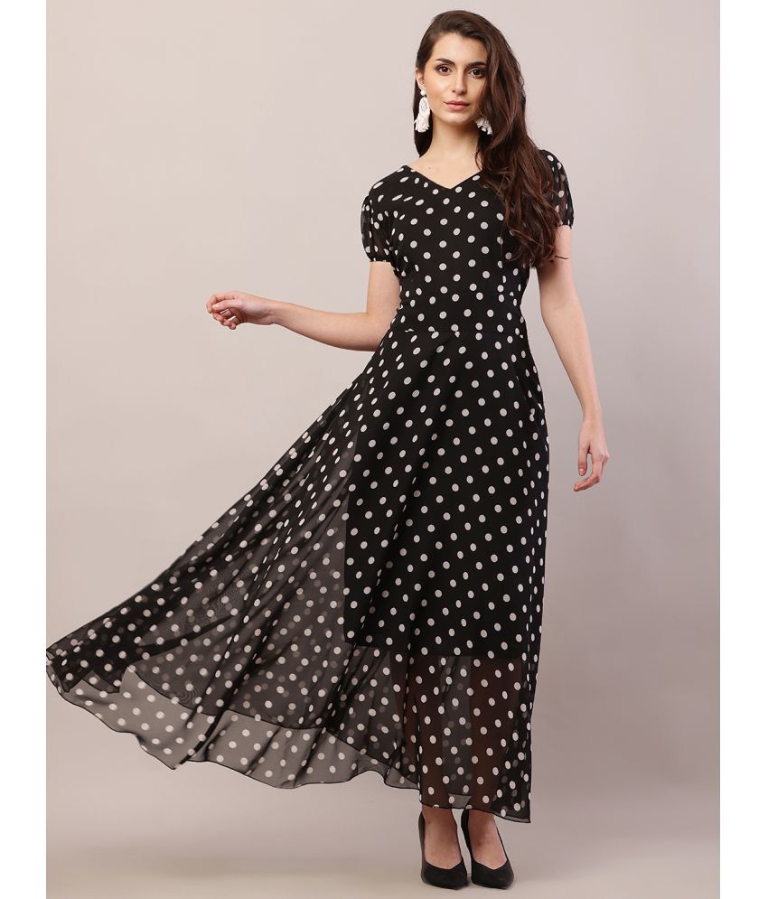     			RC NEOEN Georgette Printed Full Length Women's Fit & Flare Dress - Black ( Pack of 1 )