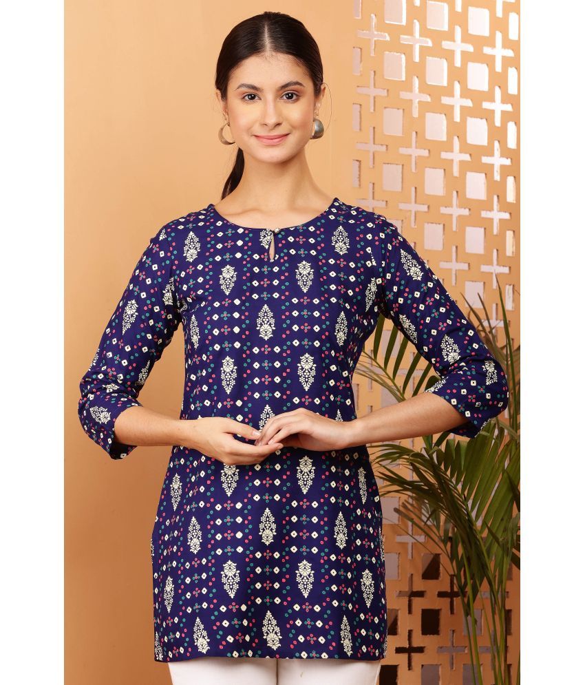     			Tanuj Pack of 1 Rayon Printed Straight Women's Kurti - ( Blue )