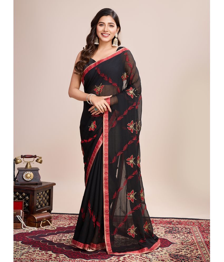     			Varni Fabrics Pack of 1 Georgette Embroidered Saree With Blouse Piece ( Red )