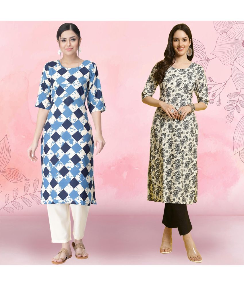     			1 Stop Fashion Crepe Printed Kurti With Pants Women's Stitched Salwar Suit - Grey ( Pack of 2 )