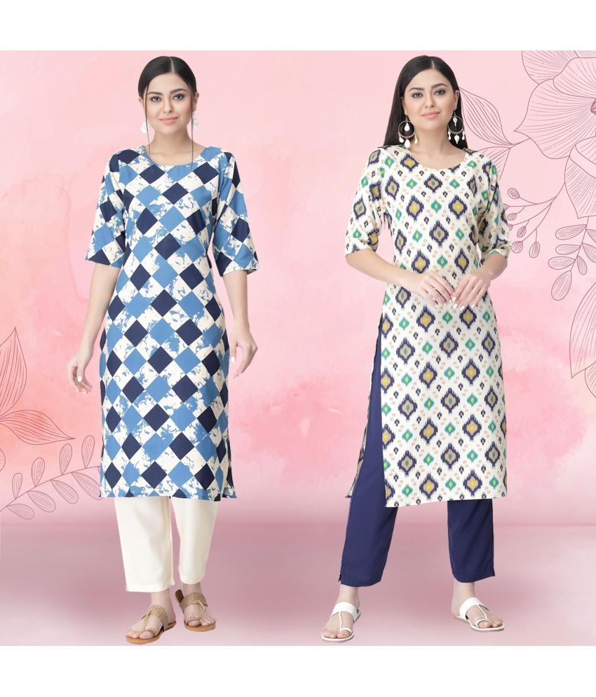     			1 Stop Fashion Crepe Printed Kurti With Pants Women's Stitched Salwar Suit - Multicoloured ( Pack of 2 )