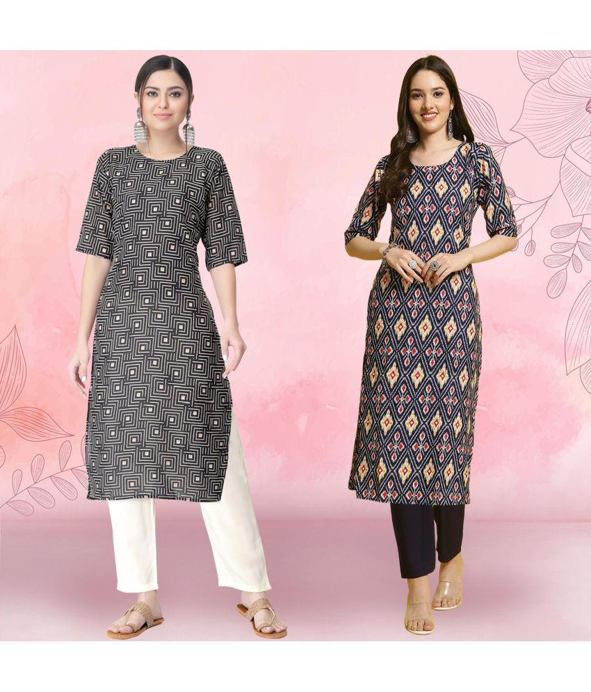     			1 Stop Fashion Crepe Printed Kurti With Pants Women's Stitched Salwar Suit - Navy Blue ( Pack of 2 )