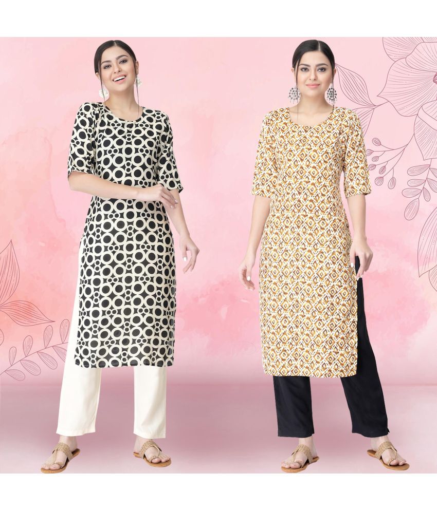     			1 Stop Fashion Crepe Printed Kurti With Pants Women's Stitched Salwar Suit - Cream ( Pack of 2 )