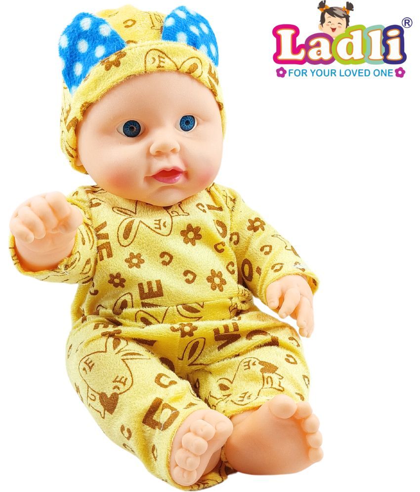     			Cute Little Boy in Teddy Yellow Printed Dress Doll for Kids Removable Clothes