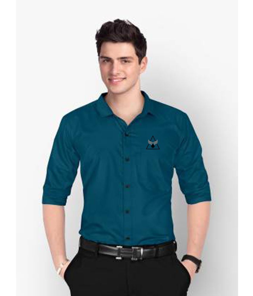     			LENRIZA Cotton Blend Slim Fit Solids Full Sleeves Men's Casual Shirt - Blue ( Pack of 1 )