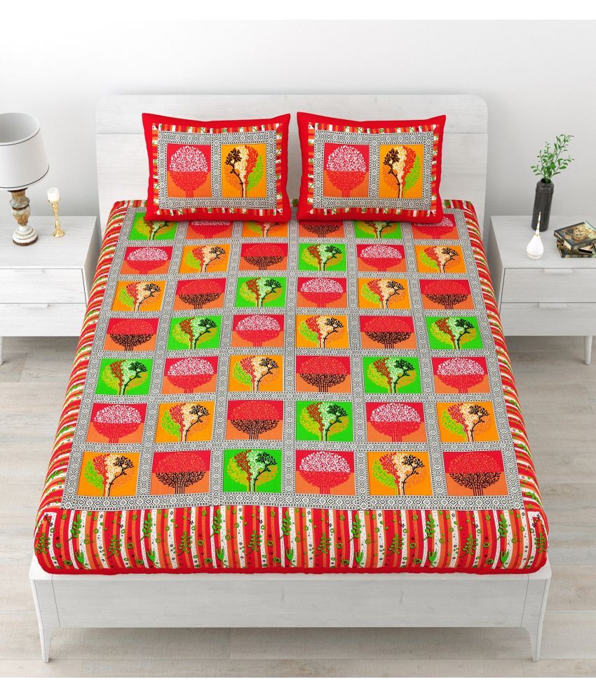     			Majestic Cotton 1 Double Bedsheet with 2 Pillow Covers ( Red )