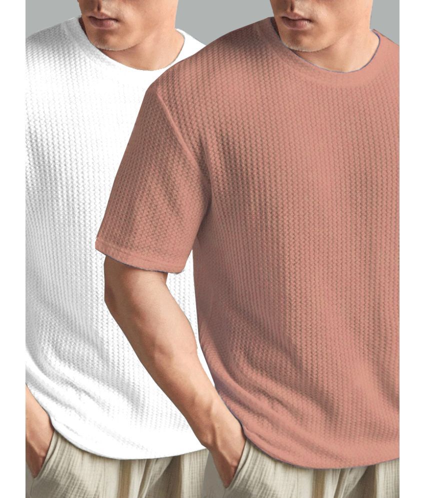     			Merriment Polyester Regular Fit Self Design Half Sleeves Men's Round T-Shirt - Pink ( Pack of 2 )