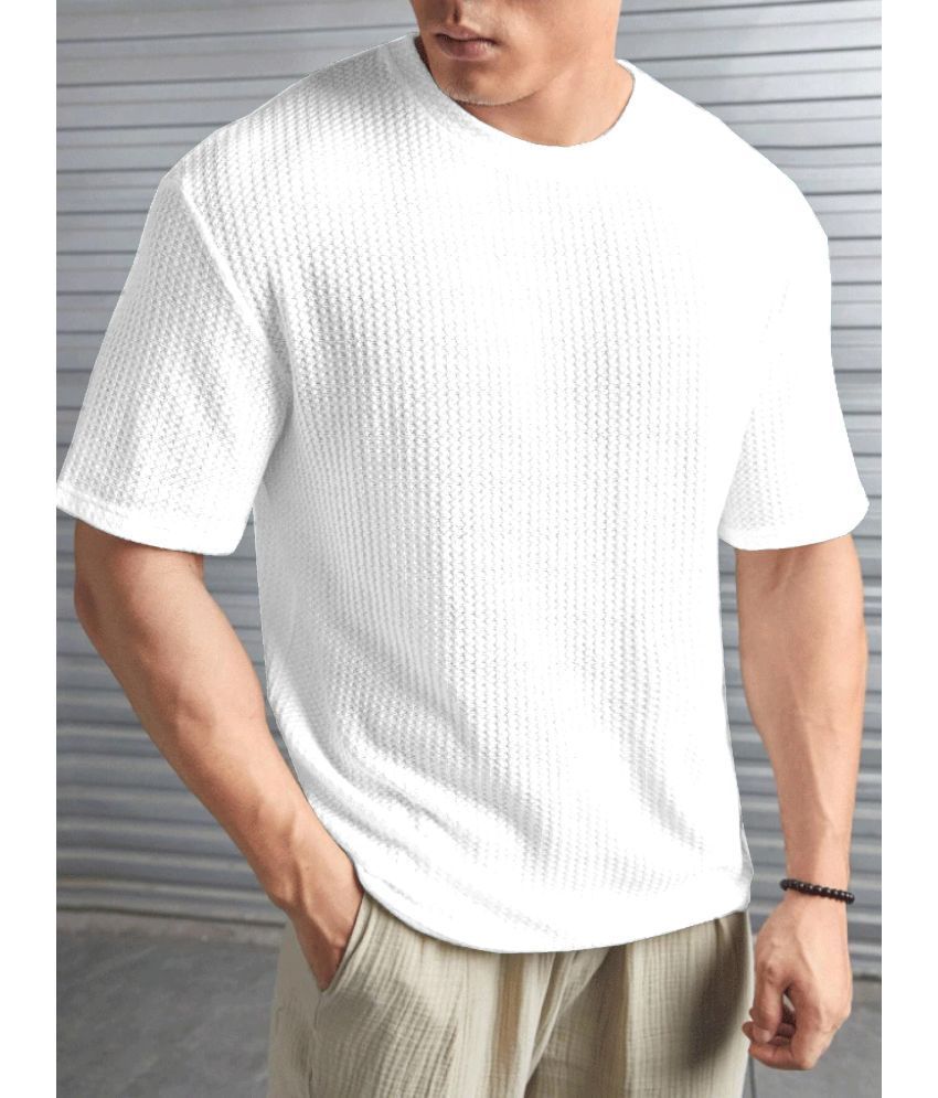     			Merriment Polyester Regular Fit Self Design Half Sleeves Men's Round T-Shirt - White ( Pack of 1 )