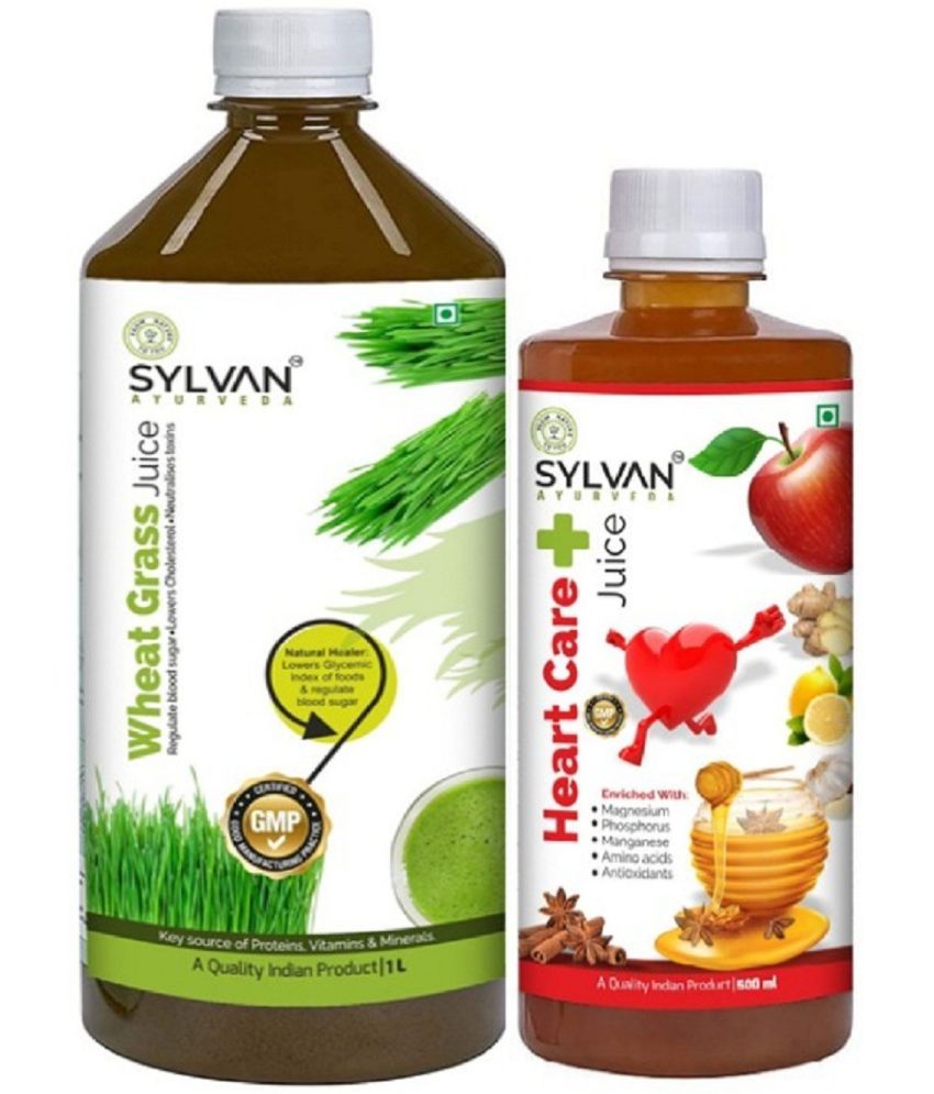     			SYLVAN AYURVEDA WHEAT GRASS JUICE 1L WITH HEART CARE JUICE 500ML | COMBO PACK (2 x 750 ml)