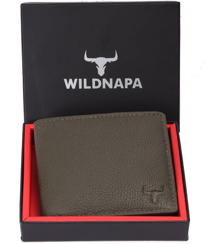     			WILDNAPA 100% Leather Solid Men's Regular Wallet With 8 Slots For Card ( Green , Pack of 1 )