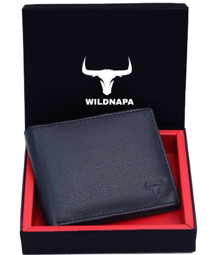     			WILDNAPA 100% Leather Solid Men's Regular Wallet With 8 Slots For Card ( Blue , Pack of 1 )