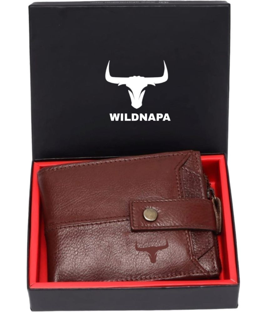     			WILDNAPA 100% Leather Solid Men's Regular Wallet With More Than 10 Slots For Card ( Brown , Pack of 1 )