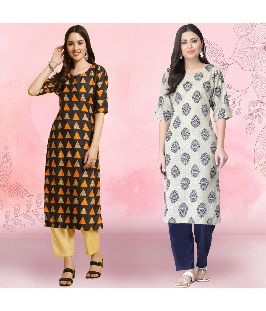     			1 Stop Fashion Crepe Printed Kurti With Pants Women's Stitched Salwar Suit - Grey ( Pack of 2 )