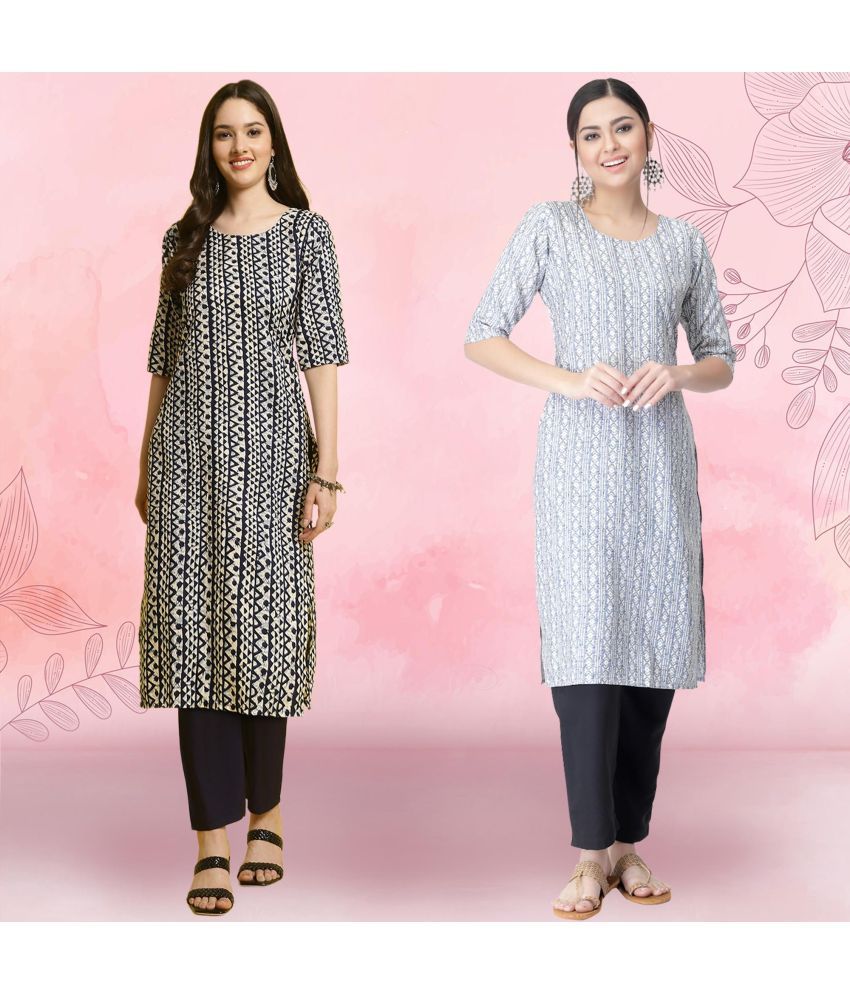     			1 Stop Fashion Crepe Printed Kurti With Pants Women's Stitched Salwar Suit - Off White ( Pack of 2 )