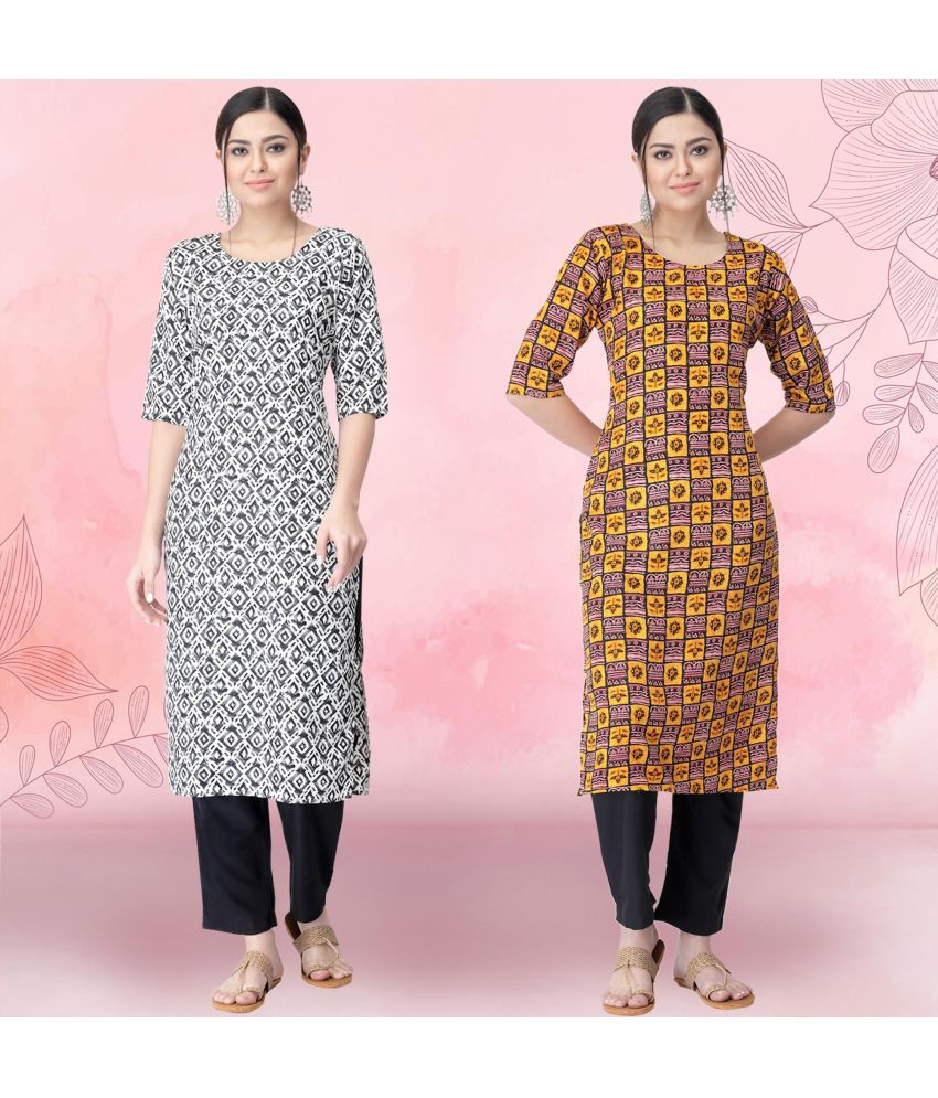     			1 Stop Fashion Crepe Printed Kurti With Pants Women's Stitched Salwar Suit - Yellow ( Pack of 2 )