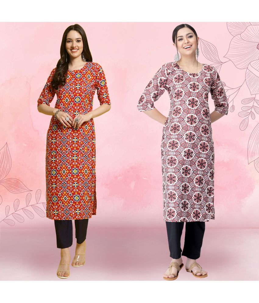     			1 Stop Fashion Crepe Printed Kurti With Pants Women's Stitched Salwar Suit - Pink ( Pack of 2 )