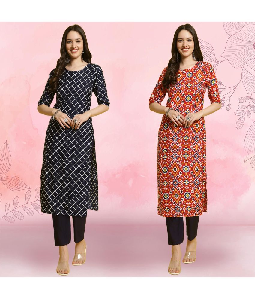     			1 Stop Fashion Crepe Printed Kurti With Pants Women's Stitched Salwar Suit - Multicoloured ( Pack of 2 )