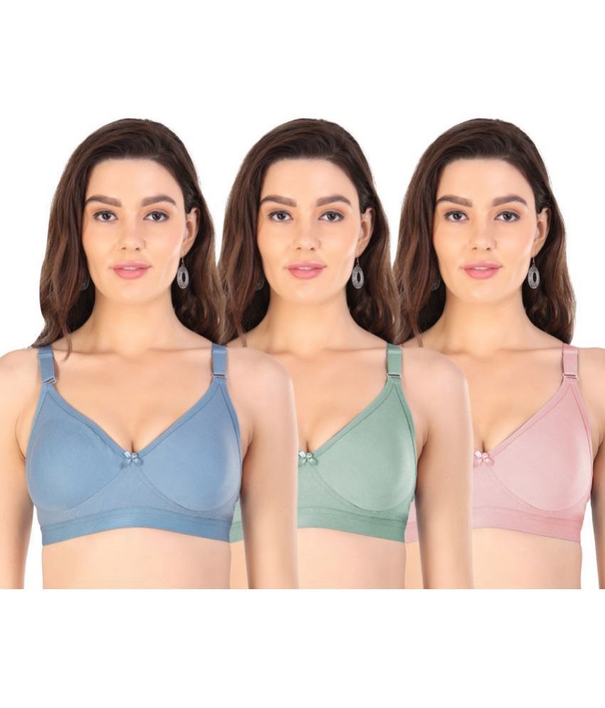     			Arc de Shapes Pack of 3 Cotton Blend Non Padded Everyday Bra For Women ( Multicolor )