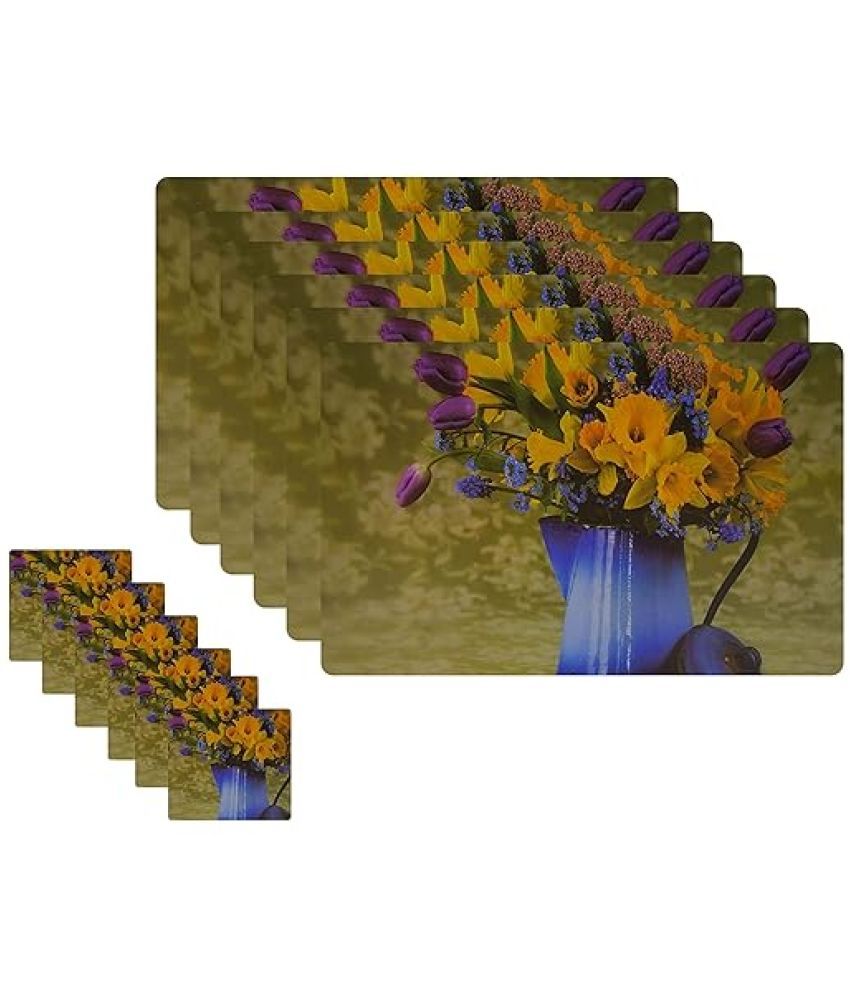     			Revexo PVC Floral Rectangle Table Mats & Coasters ( 40 cm x 30 cm ) Pack of 12 - Multi