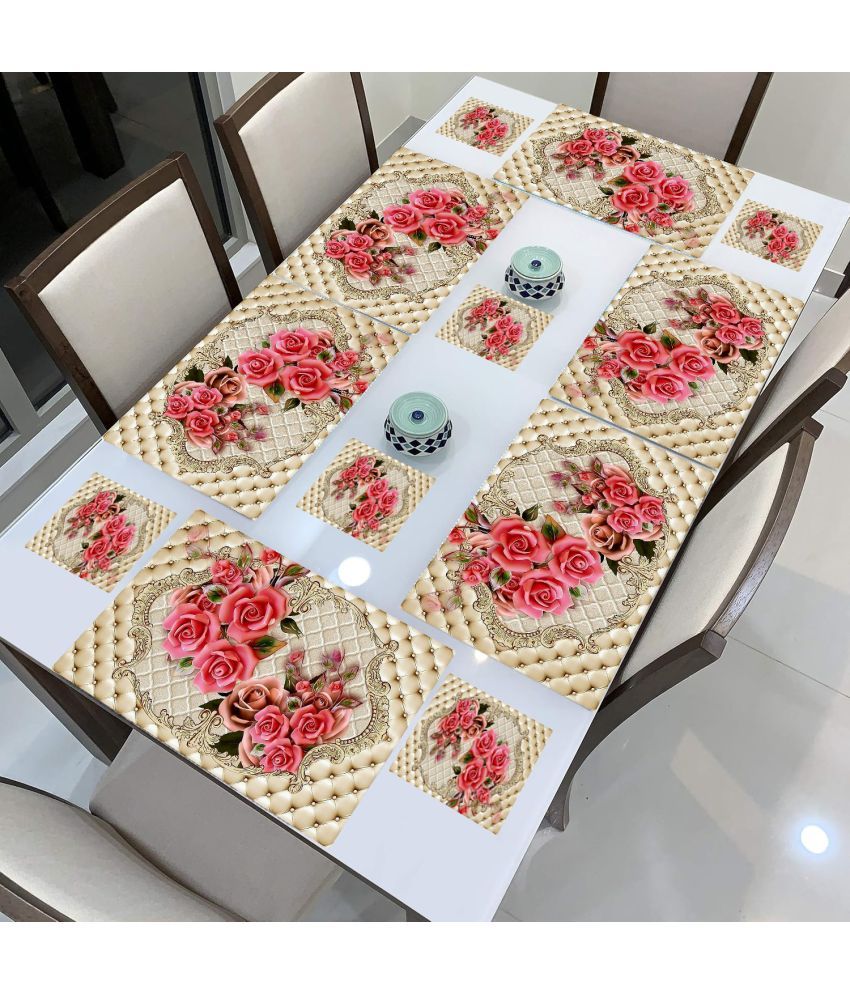     			Sanraksshan PVC Floral Rectangle Table Mats & Coasters ( 40 cm x 32 cm ) Pack of 12 - Multi