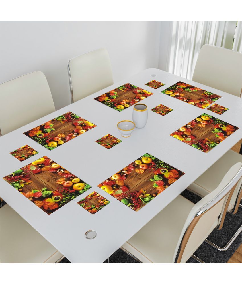     			Sanraksshan PVC Floral Rectangle Table Mats & Coasters ( 40 cm x 32 cm ) Pack of 12 - Multi