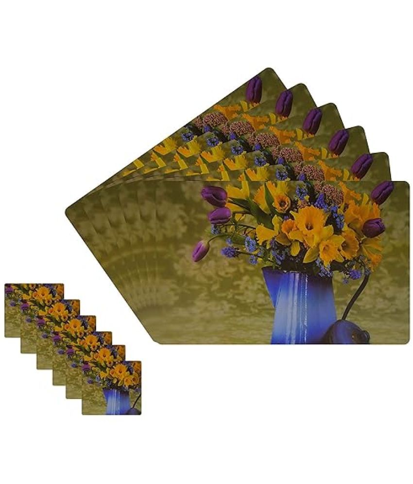     			Sanraksshan PVC Floral Rectangle Table Mats & Coasters ( 40 cm x 32 cm ) Pack of 12 - Multi