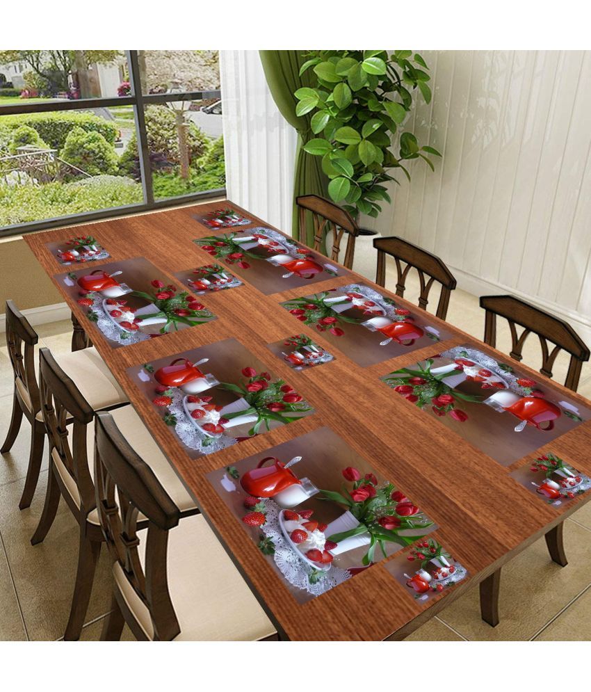     			Sanraksshan PVC Floral Rectangle Table Mats & Coasters ( 40 cm x 32 cm ) Pack of 12 - Multi