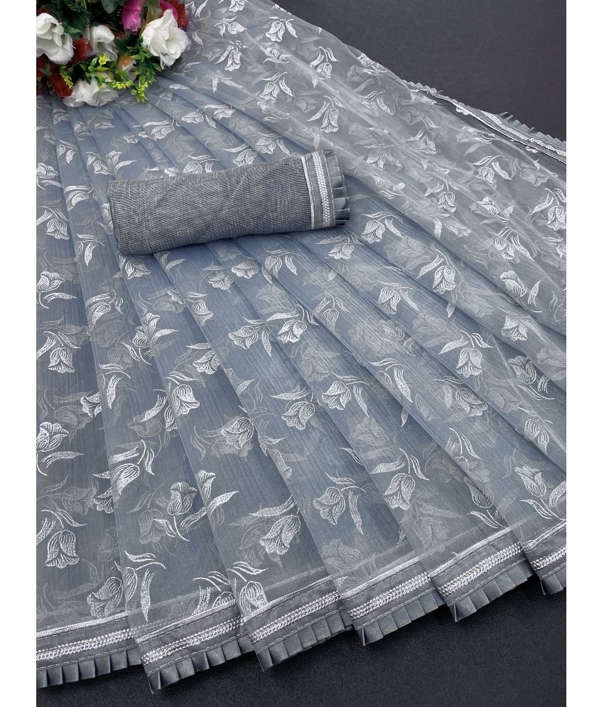     			Shree Gullak Silk Pack of 1 Lycra Printed Saree With Blouse Piece ( Grey )