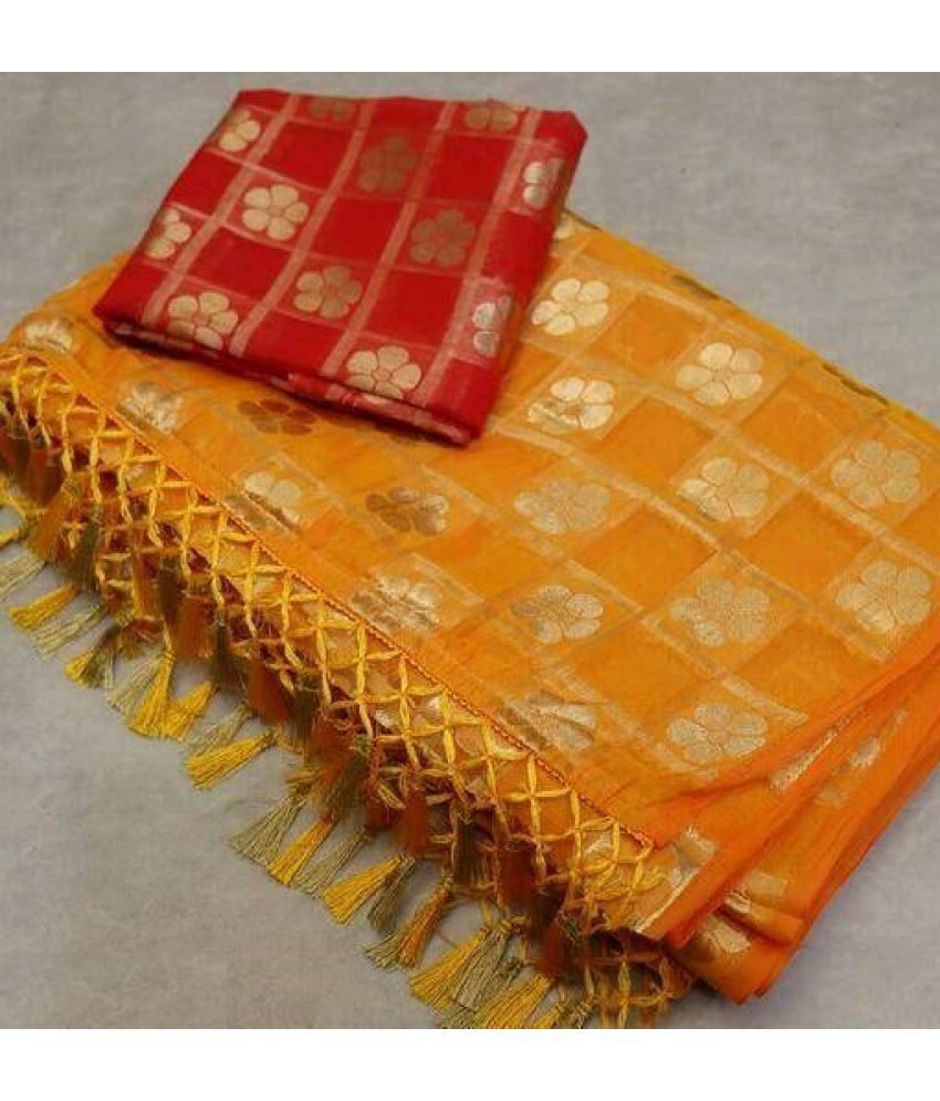     			Shree Gullak Silk Pack of 1 Jacquard Printed Saree With Blouse Piece ( Orange )