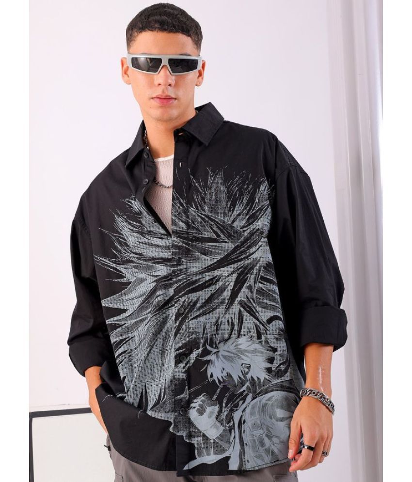     			The Indian Garage Co. 100% Cotton Oversized Fit Printed Full Sleeves Men's Casual Shirt - Black ( Pack of 1 )