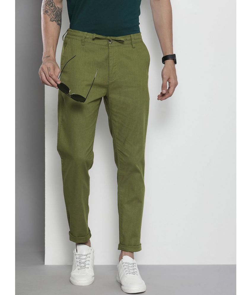     			The Indian Garage Co. Slim Flat Men's Chinos - Green ( Pack of 1 )