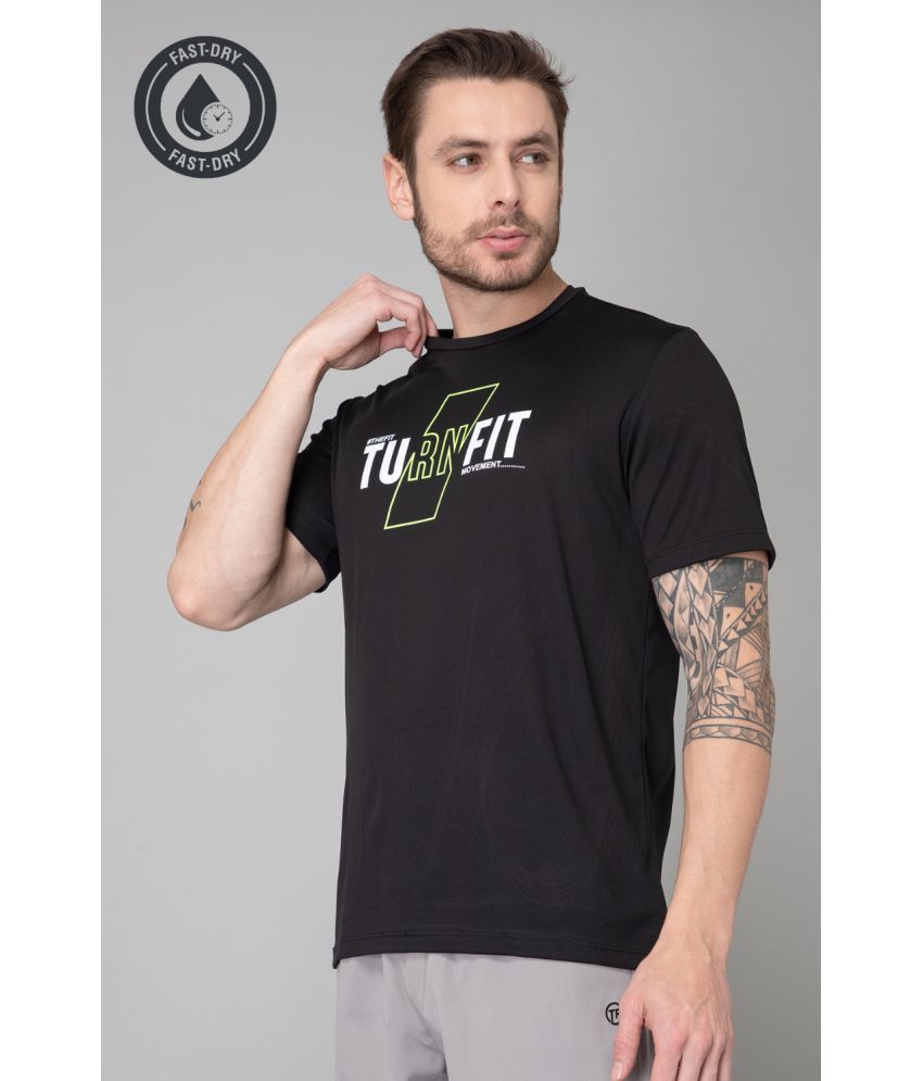     			Turnfit Polyester Regular Fit Printed Half Sleeves Men's Round T-Shirt - Black ( Pack of 1 )